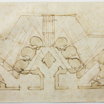 Michelangelo Buonarroti (Caprese 1475-Roma 1564)<br />Studio di fortificazioni per una porta<br />1529<br />matita rossa, penna, acquerellature marroni, mm 240x408<br />Firenze, Casa Buonarroti, inv. 25 A